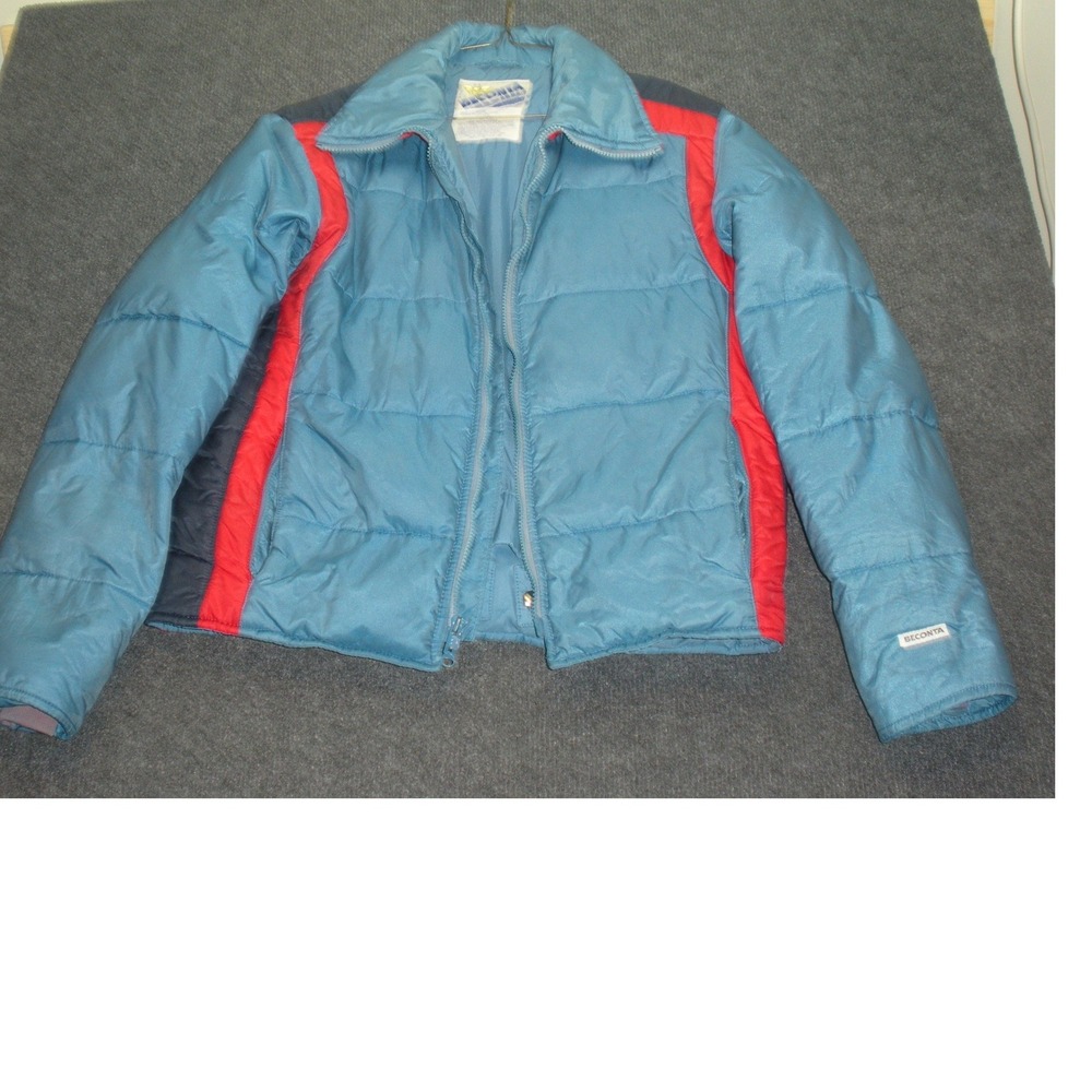 Vintage Beconta Down Puffer Jacket Blue Red Mens Medium 70s Ski Coat Hong Kong